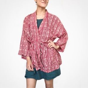 Amisha hand block printed robe/ dressing gown in mud stripe